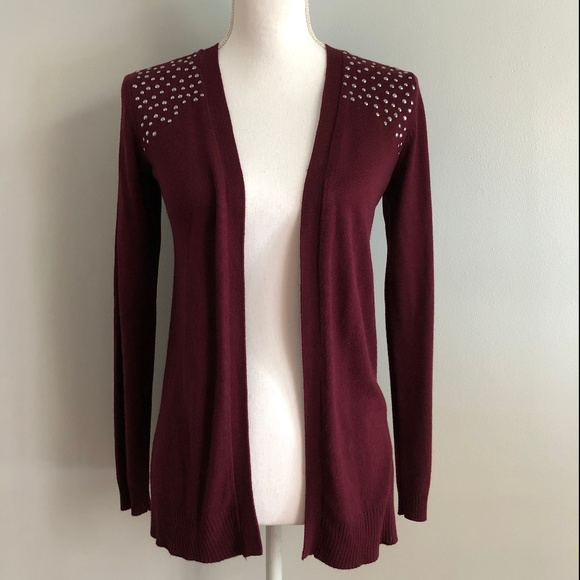 89th & Madison Sweaters - 89th & Madison Maroon Embellished Cardigan